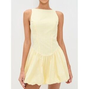 Nia Tamara Dress Bubble Hem Back Tie NWT Pastel Yellow Size Small